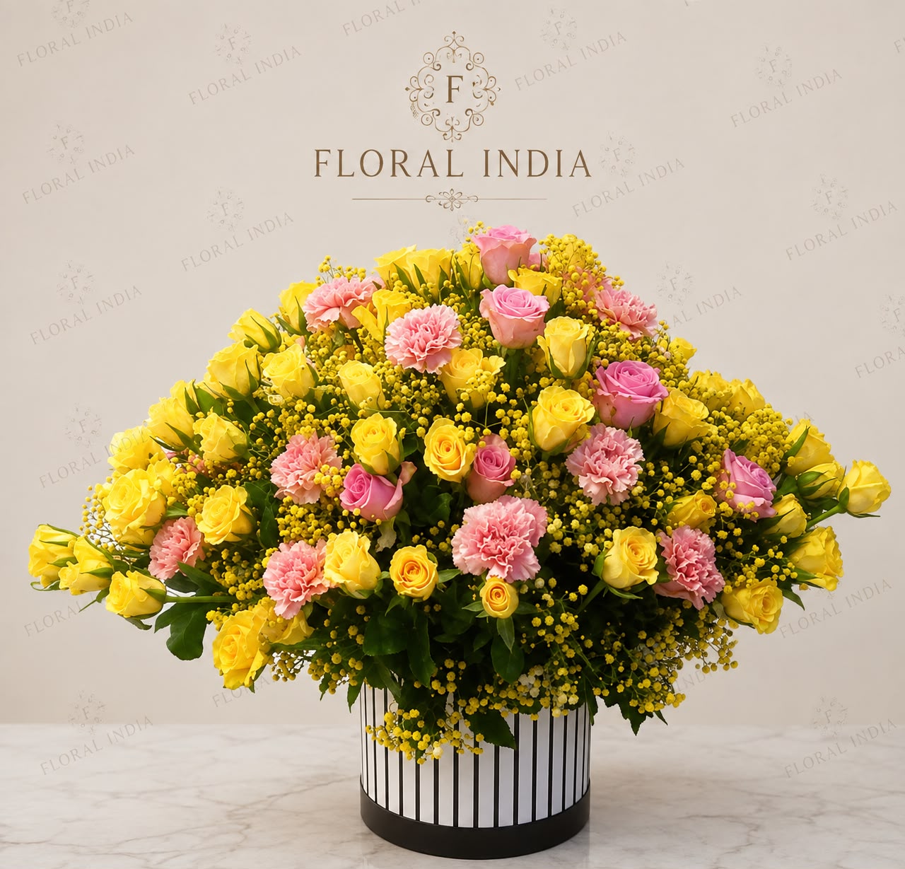 Golden Sunshine & Pink Elegance Flower Arrangement