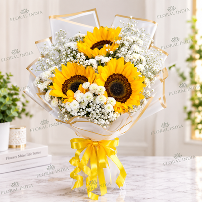 Sunflower & White Floral Bouquet