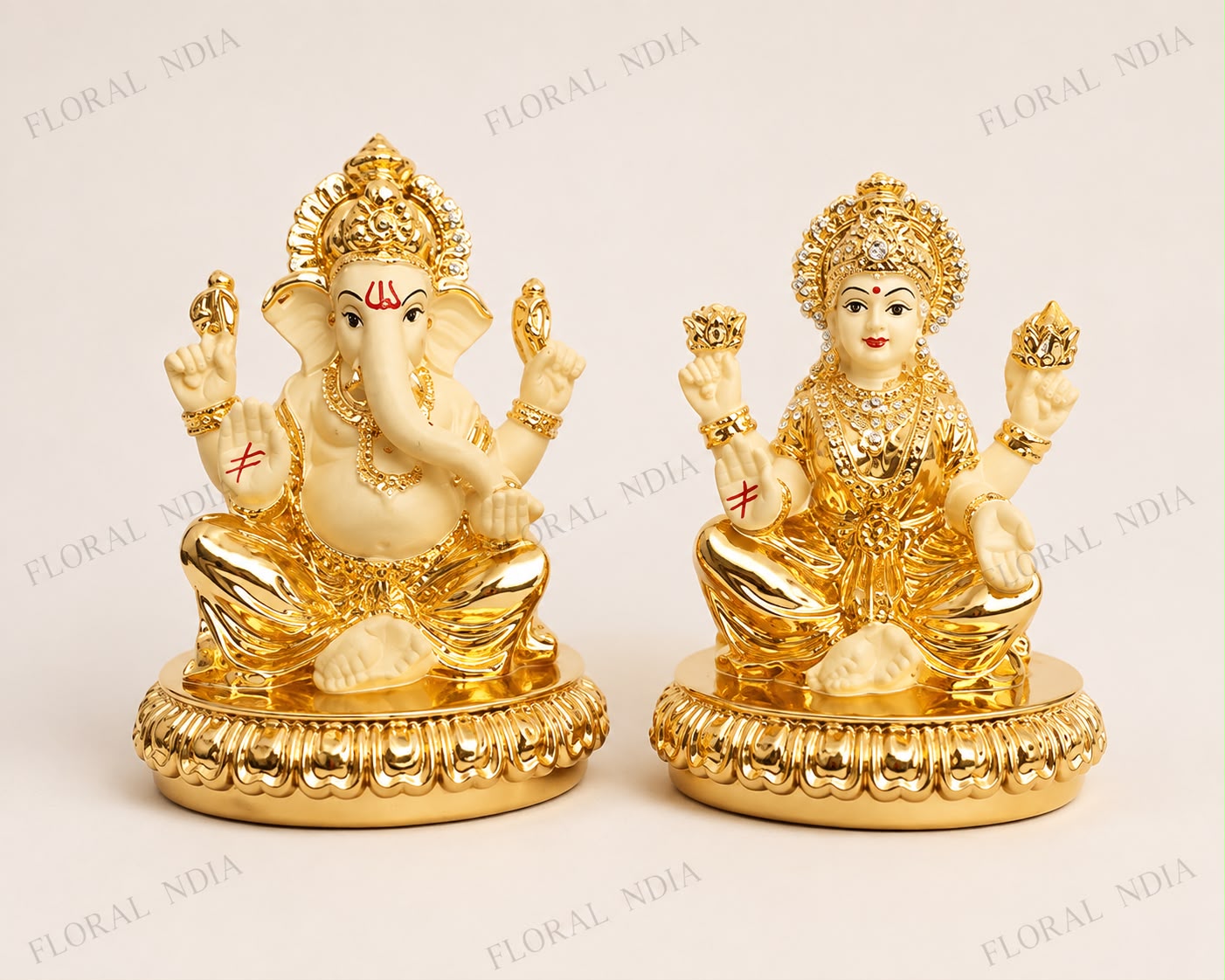 Gold Plated  Laxmi Ganesha Pair Goddess Idol