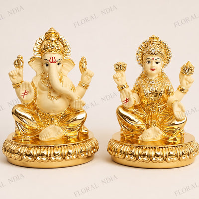 Gold Plated  Laxmi Ganesha Pair Goddess Idol