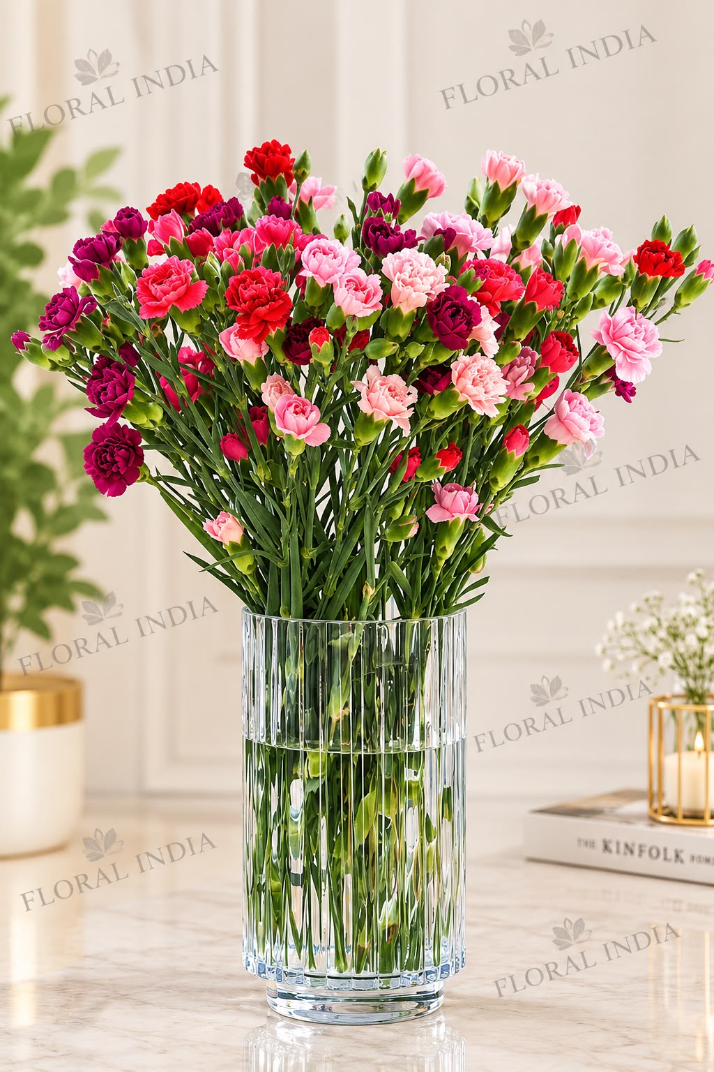 Elegant Mixed Carnation Flower Arrangement in Glass Vase