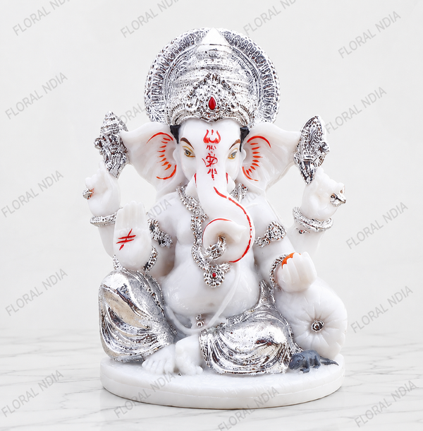 Shee Ganesha Idol with Silver Emblishment