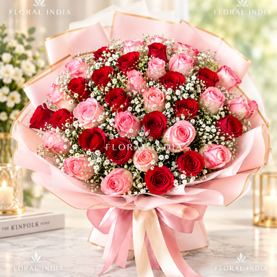 Romantic Red & Pink Rose Bouquet