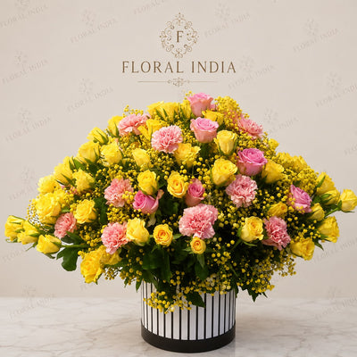 Golden Sunshine & Pink Elegance Flower Arrangement