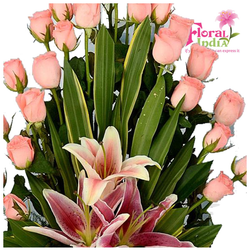 Cascading Pink Roses In A Bouquet