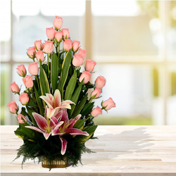 Cascading Pink Roses In A Bouquet