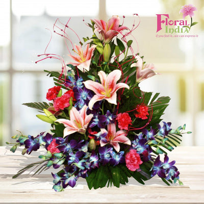 The Flamboyant Oriental Lilies, Carnations & Orchids Bouquet