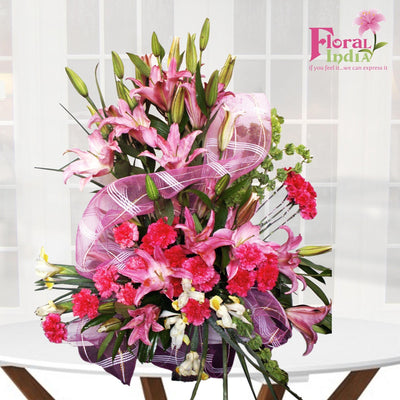The Oriental Lilies & Carnation BIrthday & Anniversary Bouquet