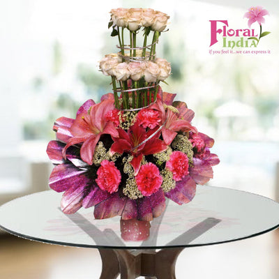 The Blush Bouquet of Carnations, Lilies & Roses