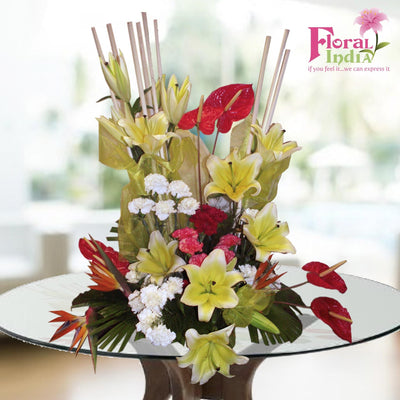 The Oriental Lilies with Birds Of Paradise & Carnations Bouquet