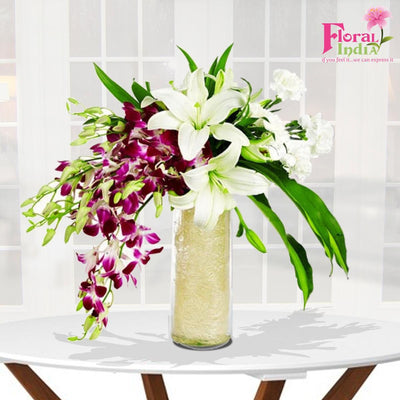 Luxurious Orchids & White Lilies Bouquet