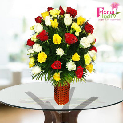 The Bouquet of Fresh Red, White & Yellow Roses