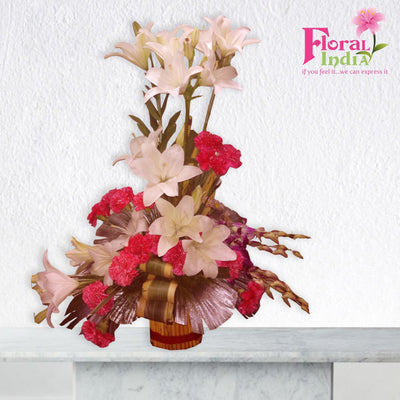 Asiatic Lilies, Carnations & Orchids Mixed Bouquet