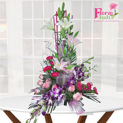 The Blush Pink Bouquet with Orchids, Lilies, Carnations & Roses