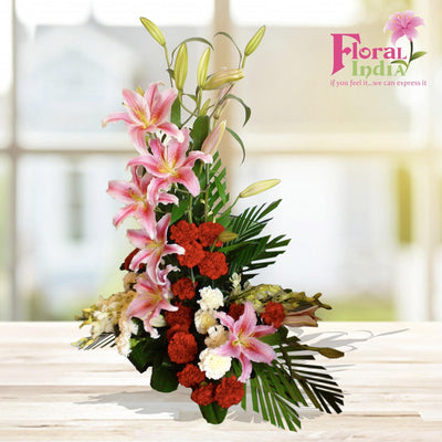 The Anniversary Special Bouquet Of Lilies & Red Carnations