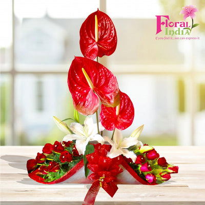 The Cherry Red Bouquet With A Touch of Lilies