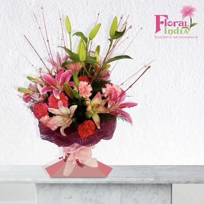 The Fresh Oriental Lilies & Carnations Bouquet For a Loved One!