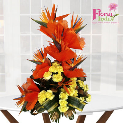 The Birds Of Paradise & Fresh Yellow Carnation Bouquet