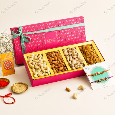 Jaipur Pink Rakhi & Dry Fruit Gift Box