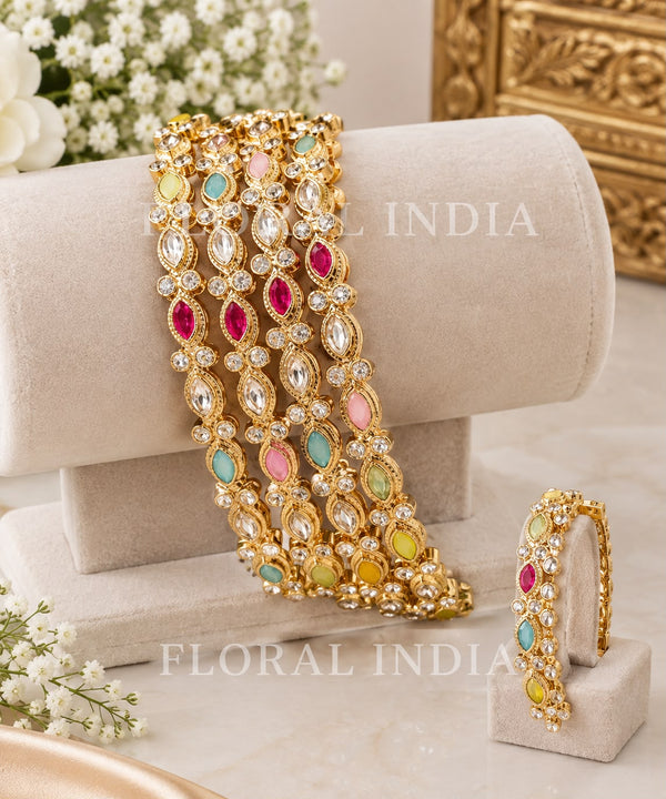 Multicolour Kundan & Gemstone Bangles Set