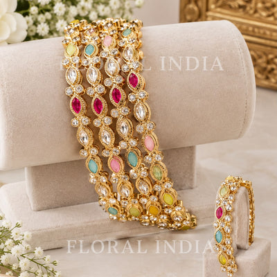 Multicolour Kundan & Gemstone Bangles Set