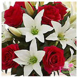 The Exotic Asiatic Lilies & Red Roses Bouquet