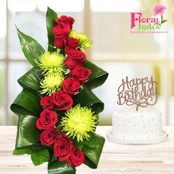 The Lush Green Bouquet Of Red Roses & Yellow Daisies