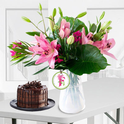 Pink Asiatic Lilies & Purple Orchids in a Pot